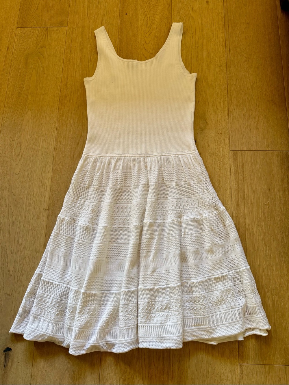 Lauren Ralph Lauren Tiered Pointelle Tank White Ribbed Bodice & Crochet Dress - Picture 3 of 4
